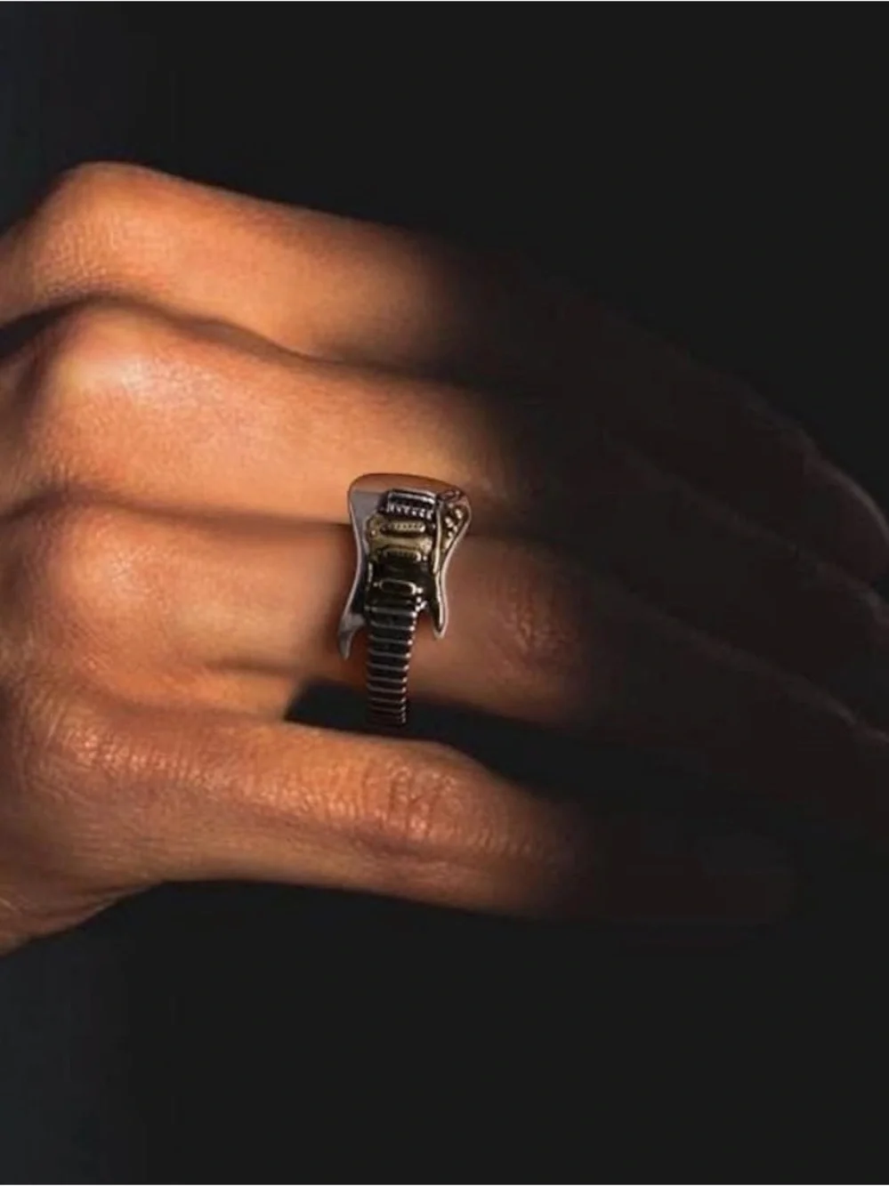 Guitar-Shaped Two-Tone Metal Ring Music Jewelry